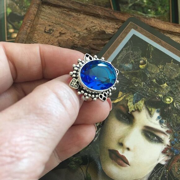 Blue Oval Sterling Silver Boho Ring Size 5.5 - Picture 4 of 5